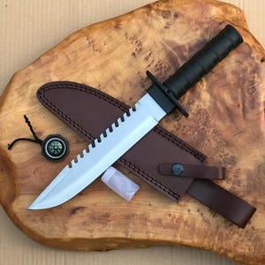 Survival Military Knife With Leather Cover & Complete Kit Perfect for Outdoor adventure 14 inches Stainless Steel blade with Box packaging