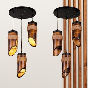 Handmade Bamboo Pendant Light – Natural Boho Hanging Lamp – Eco-Friendly Home Decor
