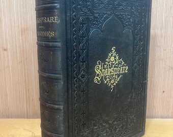 1880 The Works of Shakespeare Engravings Charles Knight Comedy of Errors Midsummer-Knight's Dream Tempest Leather Binding Antique Book
