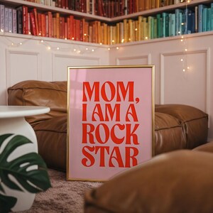 I Am A Rock Star, Trendy Wall Art, Typography Poster, Preppy Print, Dopamine Decor, Red Wall Art, Retro Home Bar Decor, Motivational Quote