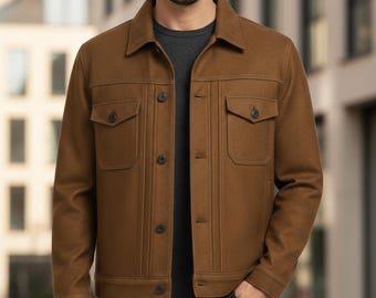 Giacca da camionista in pelle cerata da uomo fatta a mano - Giacca da motociclista western retrò invecchiata