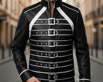 Men’s Handmade Freddie Mercury Black Leather Jacket - Queen Band Rock Singer Concert Costume