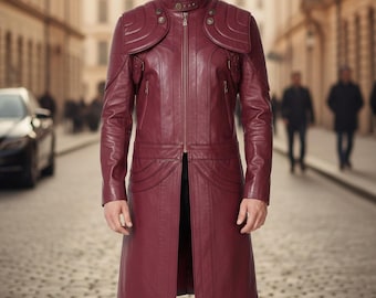 Giacca lunga da uomo in vera pelle stile Dante di Devil May Cry 5 – Marrone militare vintage