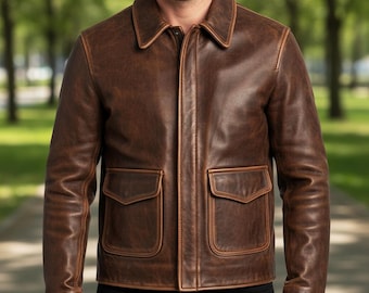 Giacca in pelle di agnello Indiana Jones fatta a mano - Cappotto da avventura marrone vintage