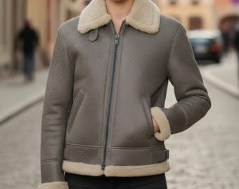 Giacca da aviatore in pelle scamosciata di montone grigio fatta a mano da donna - Cappotto invernale essenziale