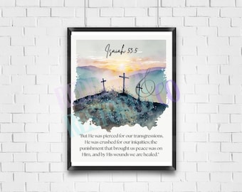 Isaiah 53:5 Wall Art Printable – Bible Verse Gift – Christian Scripture Decor – 8x10 – Instant Download