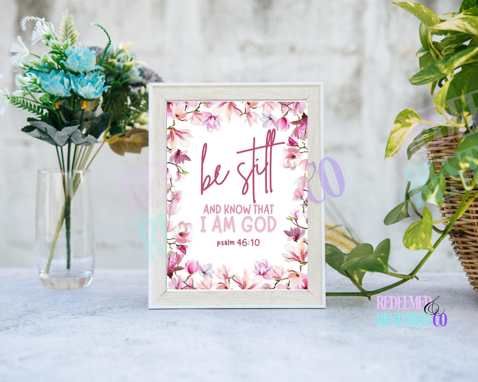 Psalm 46:10 Floral Bible Verse Print – Christian Wall Art (8x10 Digital ...