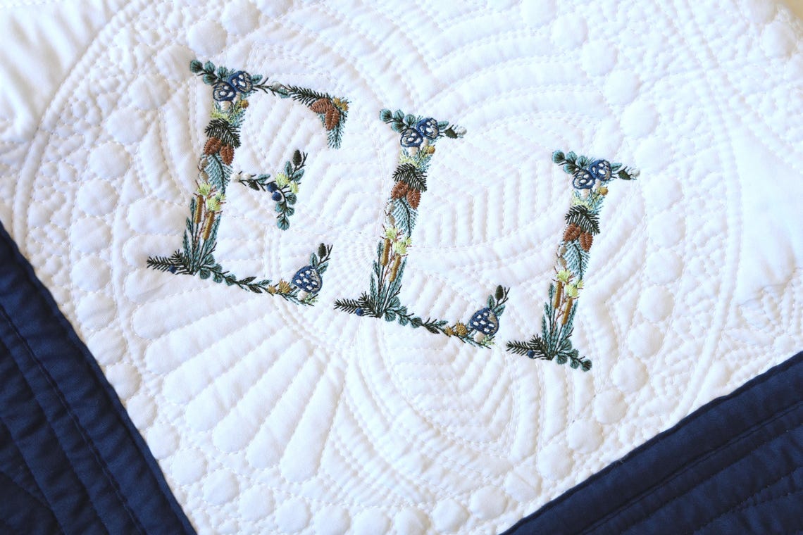 Embroidered Woodland Forest Name Baby Quilt