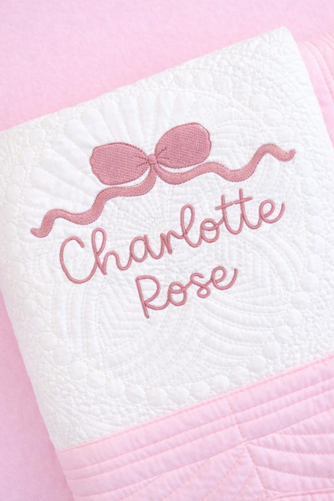 Personalized Embroidered Bow Name Baby Quilt