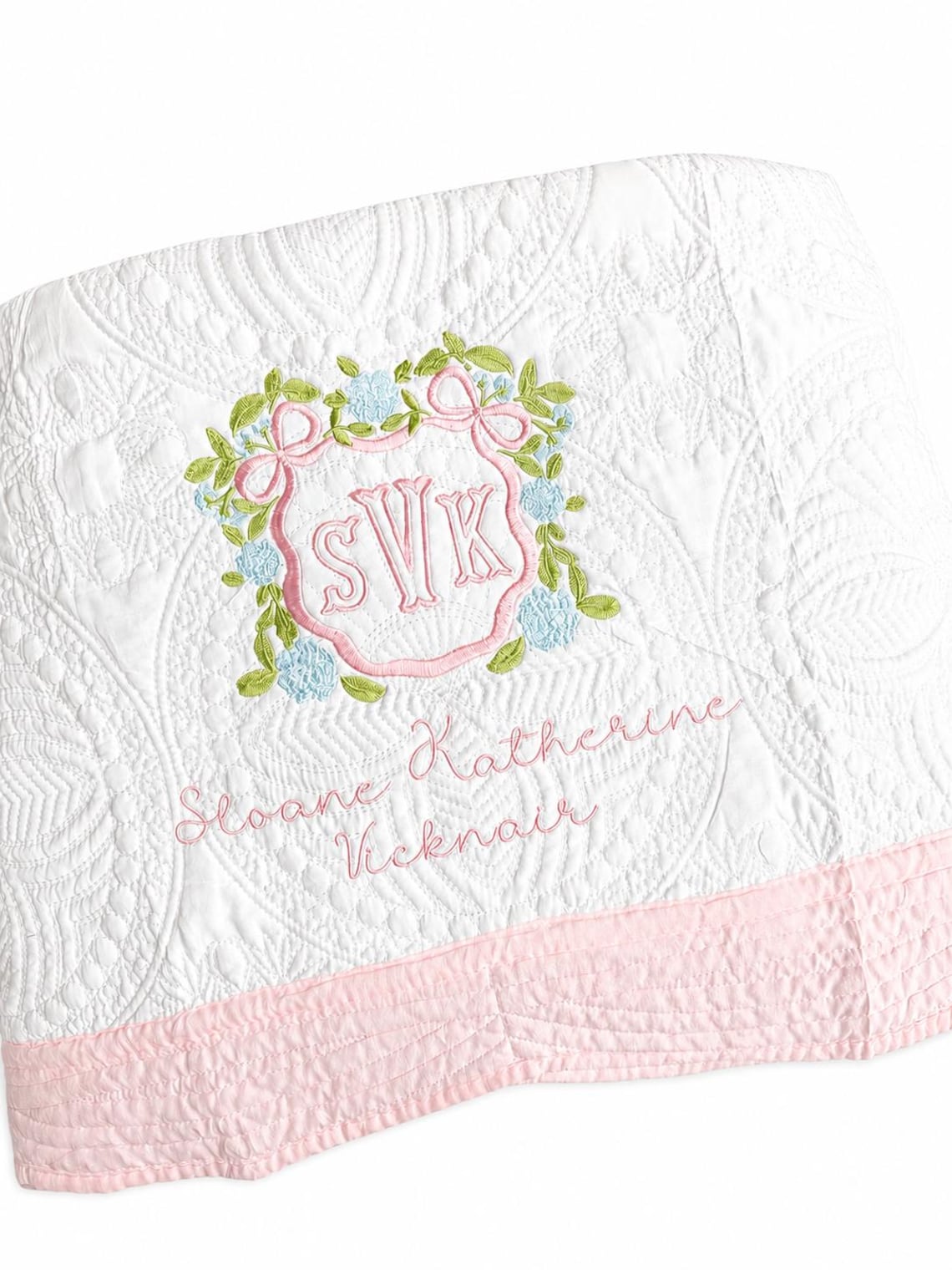Personalized Baby Girl Quilt with Floral Monogram