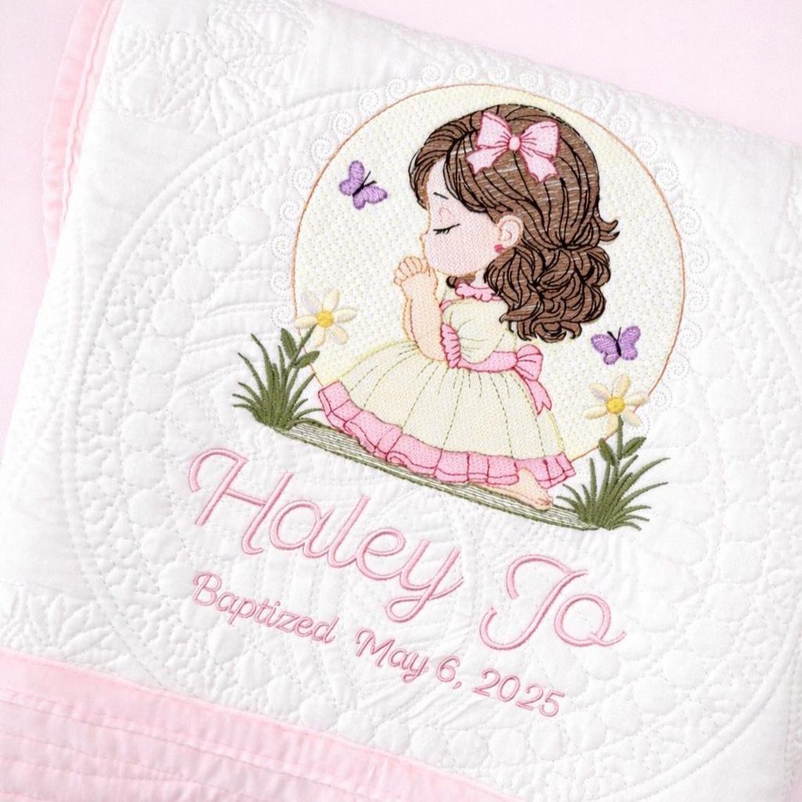 Custom Embroidered Praying Child Heirloom Quilt