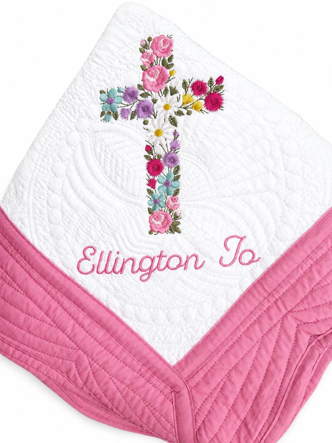 Embroidered Floral Cross Baby Quilt