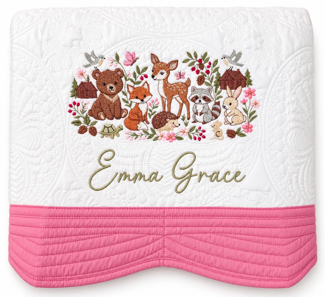 Personalized Woodland Baby Quilt with Name