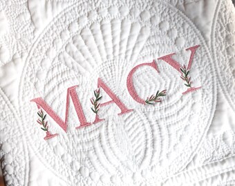 Embroidered Floral Baby Quilt: Personalized Cotton Newborn Keepsake