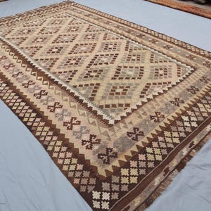 1940s Antique Kilim Rug 11.2x7.2 Terracotta Vintage faded Afghan Handmade Flatweave Tribal Turkmen Rug - Oriental Wool Boho Rug  Bedroom Rug