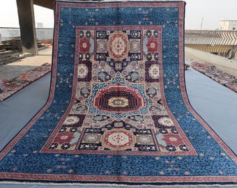 Geometrischer Afghanischer Wollteppich, 25x16 cm, Handgeknüpfter Tribal Design Teppich, Wohndekor