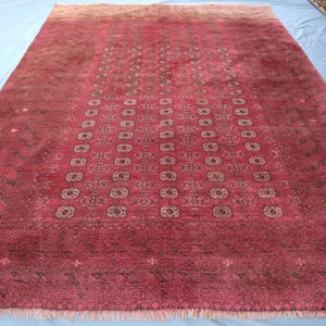 Turkmen Bokhara Vintage Rug/ Afghan Oriental 9.3x6.6 Ft Handmade Rug/ Turkmen Tribal Pure Wool Area Rug/ Living Room Rug/ Rug For Bedroom