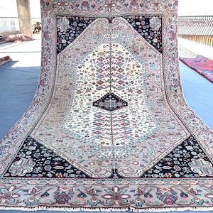 8.11x5.5 Ft Beige Kazak Rug/ Hand-Knotted Vintage Rug/ Afghan Tribal Pure Wool Natural Veg Dyes Rug/ Oriental Kazak Pattern Rug/ Bedroom Rug