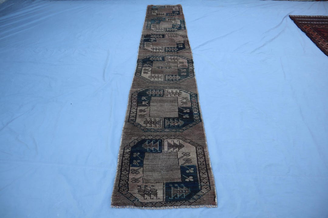 Vintage Afghan Handmade Bukhara Runner Rug 10x2ft Oriental Rug Antique ...