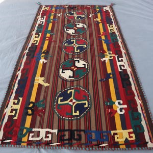 Suzani Afghan Kilim rug/ 6.9x3.9 Turkmen Vintage Handwoven Suzani Kilim Turkish handmade kilim Folral Ersari design rug geometric kilim rug