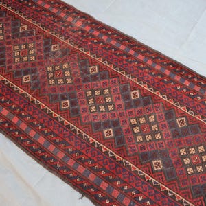 9 Ft Vintage Mashwani Runner Rug/ Oriental Afghan Tribal Hand-Knotted Rug/8.11x2.5 Ft Geometric Runner Rug/Runner Rug For Hallway & Kitchen