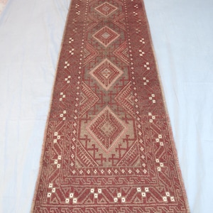 Oriental Mushwani Vintage Runner Rug/ 11.10x2.4 Ft Hand-Knotted Geometric Area Pure Wool Runner Rug/ Afghan Tribal Bejdar Rug/ Hallway Rug