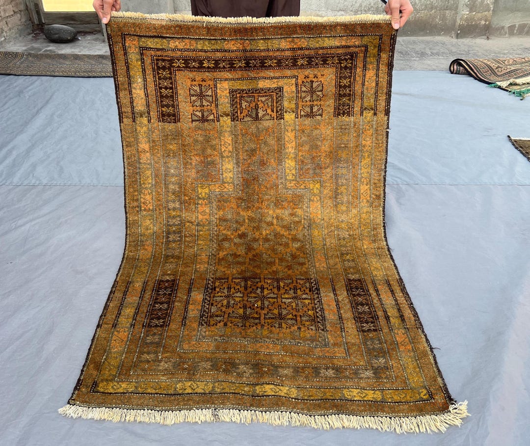 Handmade Wool Baluchi Rug | 4.3x2.9 Tribal Afghan Carpet | Home Accent ...