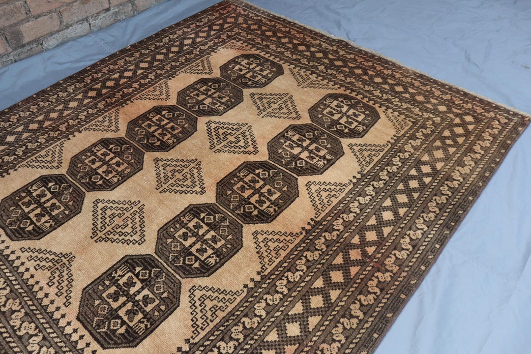 Antique 1940s Terracotta Afghan Bukhara Rug, 6x5 Ft Turkmen Wool Rug - Etsy