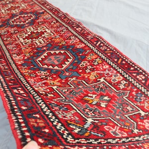 Afghan Tribal Runner Rug/ Geometric Hand-Woven Pure Wool Veg Dyes Rug/ 10.7x2 Ft Oriental Runner Rug/ Turkmen Tribal Rug/ Hallway Runner Rug