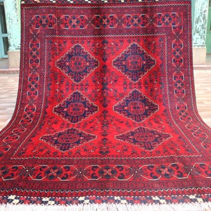 6.4x4.11 Ft Khal Muhammad Traditional Rug/ Afghan Bokhara Red Rug/ Hand-Knotted Soft wool Area Vintage Rug/ Oriental Tribal Bedroom Rug