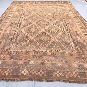12.5x8.7 Ft Afghan Terracotta Kilim Rug | Large Size Area Hand-Knotted Kilim Rug | Geometric Area Flatweave Kilim Rug | Bedroom & Office Rug