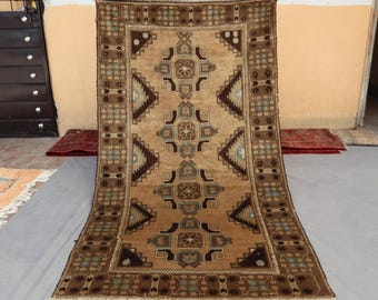 Antique Afghan Taimani Wool Rug 7x3 Ft _ Tribal Geometric Diamond