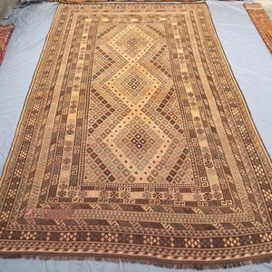 16.4x9.8 Ft Terracotta Kilim Rug/ Antique Flatweave Kilim Rug/ Geometric Area Ghalmori Rug/ Oriental Turkmen Tribal Wool Rug/ Bedroom Rug