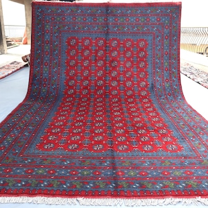 9.11x6.9 Ft Oriental Turkmen Bukhara Rug/ Afghan Tribal Hand-Knotted Wool Large Area Rug/ Pure Wool Natural Veg Dyes Rug/Rug For Living Room