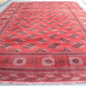 12.8x10 Ft Vintage Tribal Bokhara Rug/ Oriental Tribal Handmade Wool Area Rug/ Geometric Area Rug/ Turkmen Bokhara Rug/ Rug For Bedroom
