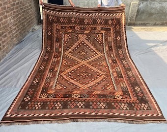 Authentischer Kelim Teppich 6 x 9 Fuß Geometrischer Wollteppich Flachgewebe