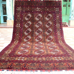 Oriental Bokhara Vintage Rug/ 6.7x3.9 Ft Hand-Knotted Wool Area Rug/ Geometric Area Afghan Tribal Rug/ 119x113 Cm Bokhara Rug/ Home Decor