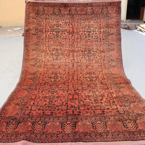 1950s Antique Rug, Terracotta Rug, 6.9x4.3 Ft Handmade Rug Low Pile Wool Rug, Tribal Bukhara Rug, Oriental Turkmen Rug, Bedroom Kitchen Rug