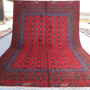 Turkmen Bokhara Vintage Rug/ 9.7x6.8 Ft Afghan Tribal Hand-Knotted Oriental Wool Rug/ Geometric Area Natural Veg Dyes Rug/ Living Room Rug