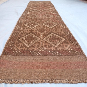 8.3x1.11 Ft Hand-Knotted Vintage Mashwani Runner Rug/ Oriental Afghan Tribal Wool Runner Rug/ Geometric Tribal Rug/ Runner Rug For Hallway
