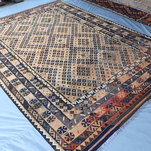 Oriental Afghan Kilim Rug/ 9.7x6.10 Ft Terracotta Vintage faded/ Afghan Handmade Flatweave Tribal Turkmen Rug - Fine Wool Bedroom Rug