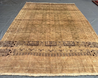 Vintage Afghan Wool Rug – Camel Brown Medallion, Handmade