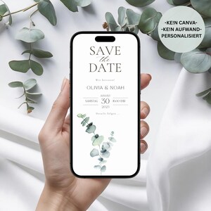 Personalisierte Save the Date Karte Hochzeit | Digitale Hochzeitseinladung mit Eukalyptus | Einladung zur Hochzeit | Save the Date E-Invite