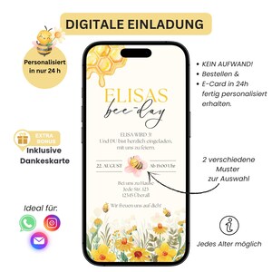 Girl&#39;s Birthday Invitation Bees & Flowers | Yellow Bees Birthday Invitation Digital | Girl&#39;s Children&#39;s Birthday Invitation WhatsApp eCard