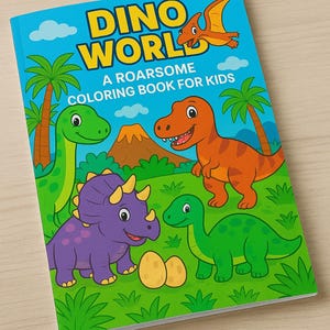 Druckbares Dinosaurier Malbuch für Kinder – T-Rex, Stegosaurus & mehr | Lustige Aktivitäten für Alter 3-7 | Sofort Download PDF