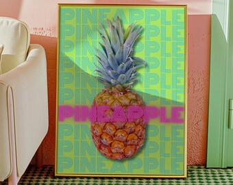 Neon Pineapple Pop Art Print: Tropical Kitchen Decor (Digital Download)