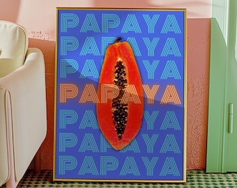 Papaya Kitchen-print: gedurfde tropische fruitpop-art (digitale download, pdf-bestanden)