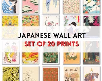 Láminas de arte japonés vintage: Póster de pared de galería Japandi (descarga digital, 20 láminas)
