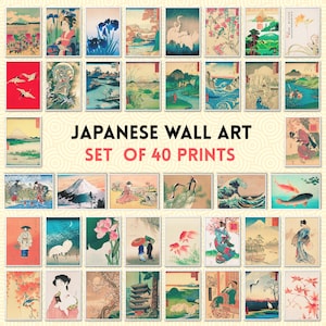 Japanese Wall Art Set of 40 Print, Japandi Wall Art, Vintage Japanese Art, Japandi Art, Gallery Wall Set, Digital Prints