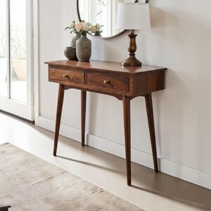 Handcrafted Mango Wood Console Table – California Walnut Finish, Nordic Entryway Furniture
